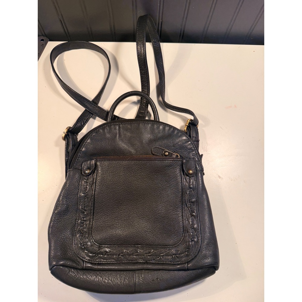 Great American Leather Works Black Leather Mini Backpack Braided vintage